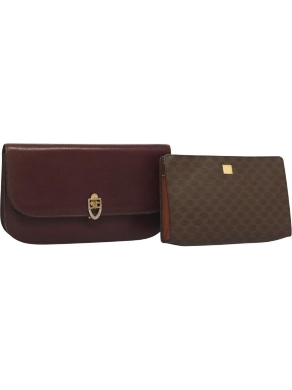 CELINE Macadam Canvas Pouch Clutch Bag 2 Set Brown